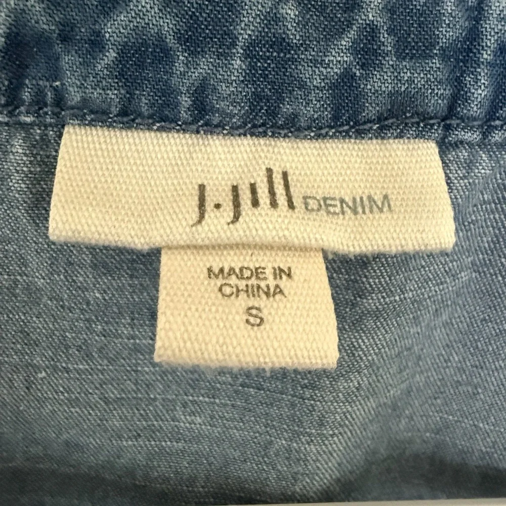 J. Jill Denim Womens Small Blue Button Up Chambray Tank Top Sleeveless Blouse - Picture 4 of 7